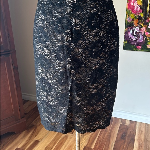 Lace lined pencil skirt. Banana Republic Black lace with beige lining. EUC Sz 6 - Picture 2 of 5
